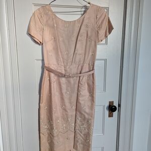 Chic Blush Embroidered Midi Dress